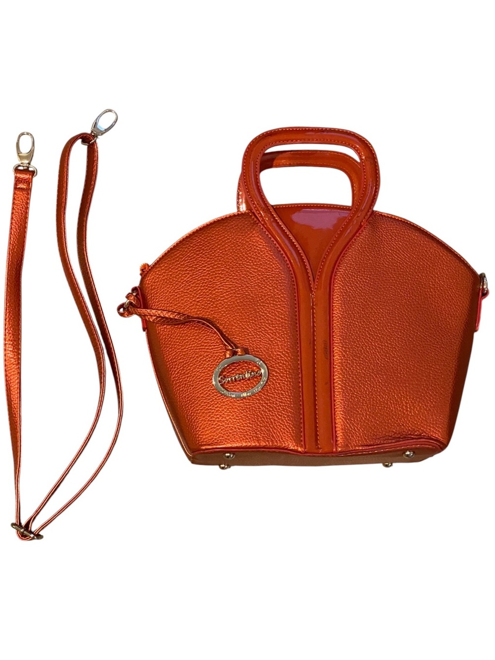 Structured Orange Leather Shoulder Bag with Top Handle